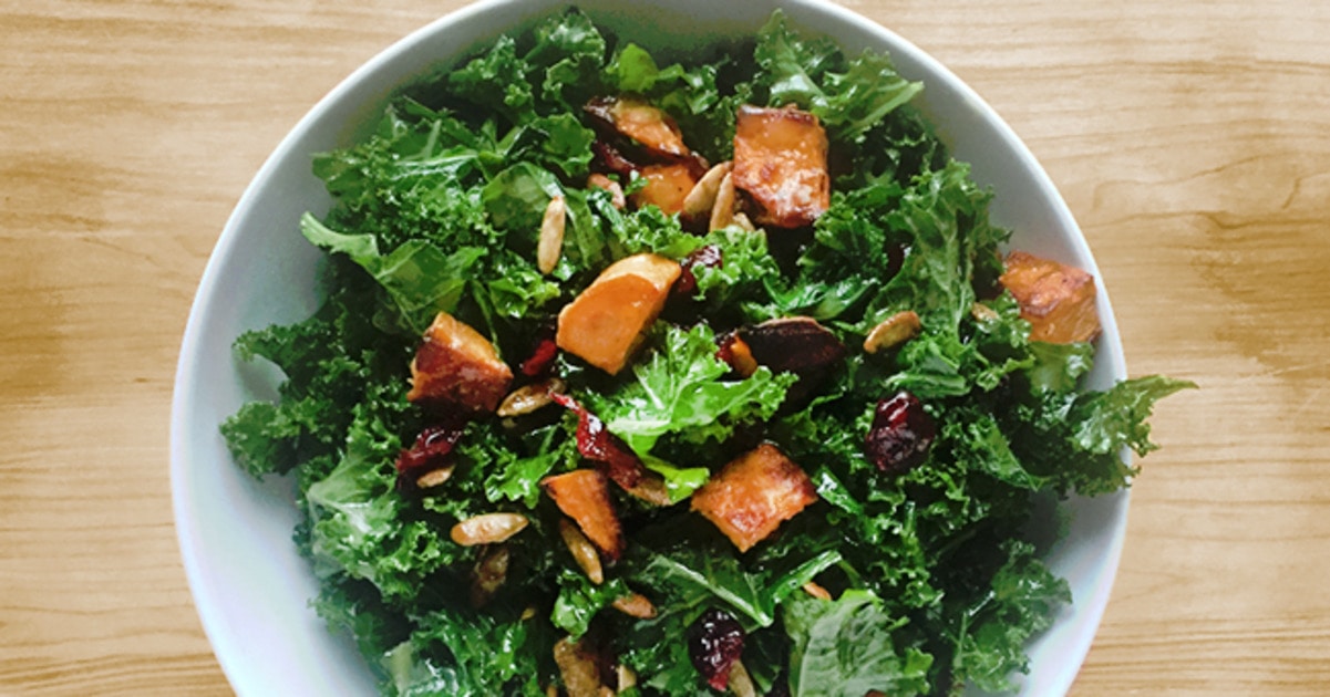 Warm Kale Salad With Roasted Sweet Potatoes