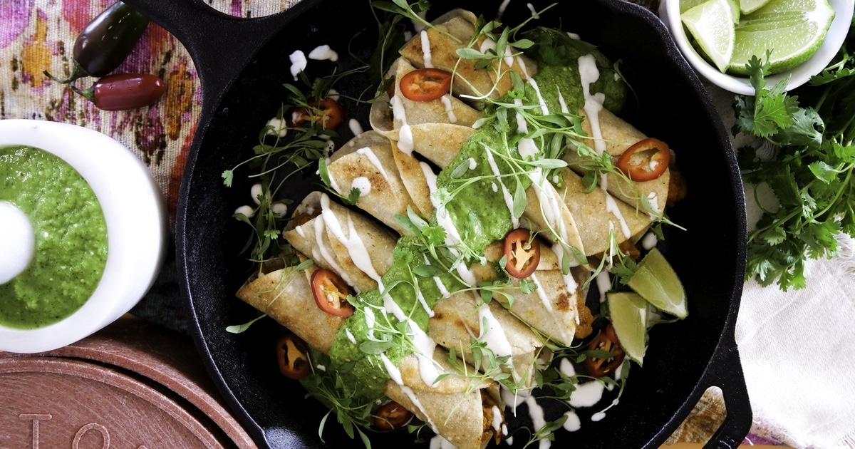 Seared Sweet Potato Flautas With Avocado Salsa Verde