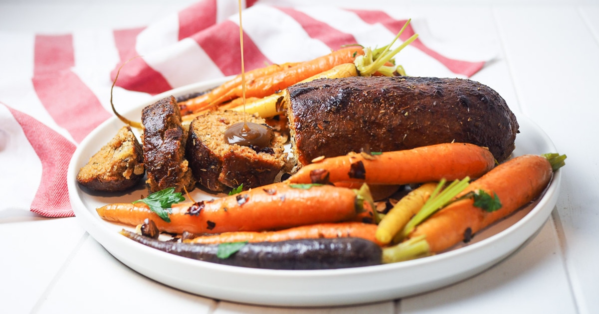 Vegan Holiday Roast With Hazelnut Cranberry Stuffing