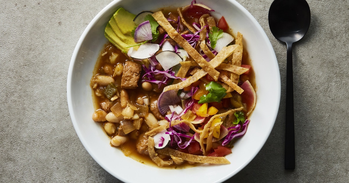 Plant-Based White Bean and Seitan Pozole Verde