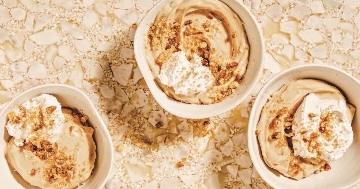 Creamy Coconut Butterscotch Pudding With Pecan Pie Crumble Topping