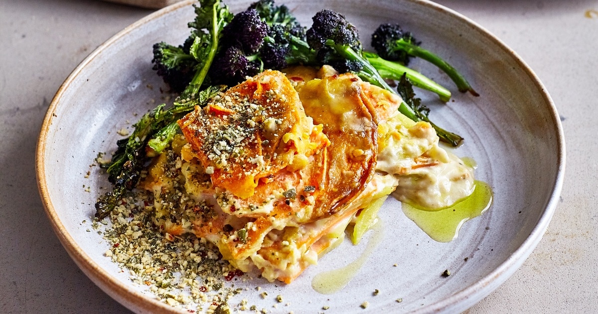 Vegan Sweet Potato and Chili Dauphinoise With Spicy Pumpkin Seasoning 