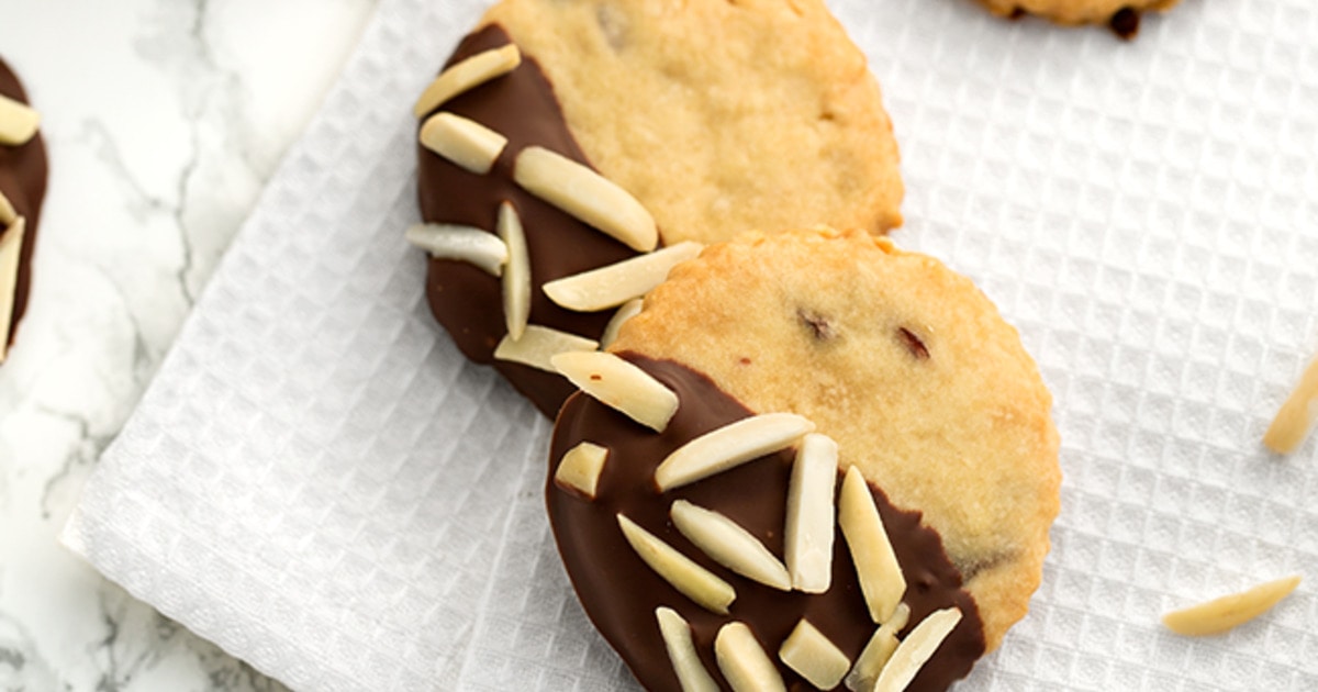 Vegan Chocolate-Dipped Almond Cranberry Shortbread Cookies